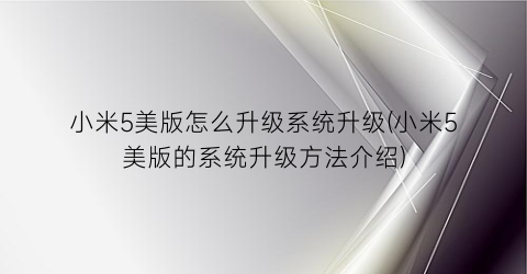 “小米5美版怎么升级系统升级(小米5美版的系统升级方法介绍)