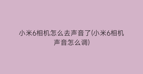 小米6相机怎么去声音了(小米6相机声音怎么调)