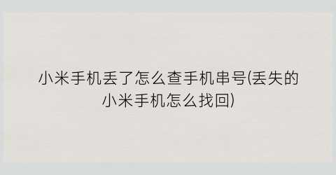 “小米手机丢了怎么查手机串号(丢失的小米手机怎么找回)