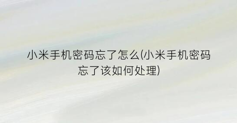 小米手机密码忘了怎么(小米手机密码忘了该如何处理)