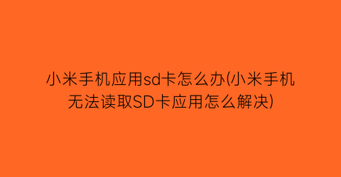 小米手机应用sd卡怎么办(小米手机无法读取SD卡应用怎么解决)