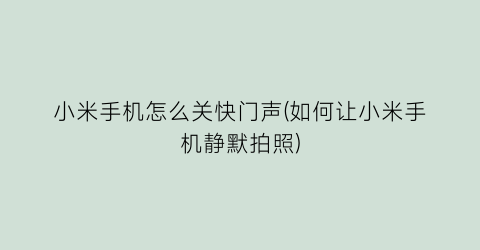 “小米手机怎么关快门声(如何让小米手机静默拍照)