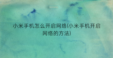 小米手机怎么开启网络(小米手机开启网络的方法)