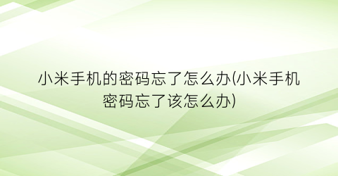 “小米手机的密码忘了怎么办(小米手机密码忘了该怎么办)