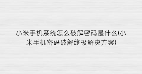 小米手机系统怎么破解密码是什么(小米手机密码破解终极解决方案)