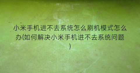 “小米手机进不去系统怎么刷机模式怎么办(如何解决小米手机进不去系统问题)