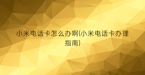 小米电话卡怎么办啊(小米电话卡办理指南)