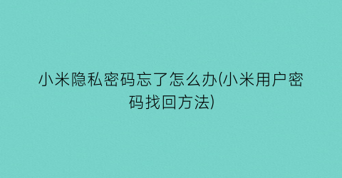 小米隐私密码忘了怎么办(小米用户密码找回方法)