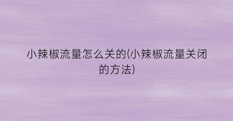 “小辣椒流量怎么关的(小辣椒流量关闭的方法)