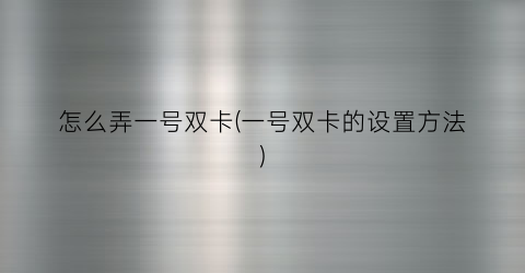 怎么弄一号双卡(一号双卡的设置方法)