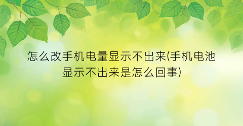 “怎么改手机电量显示不出来(手机电池显示不出来是怎么回事)