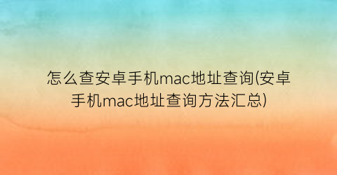 怎么查安卓手机mac地址查询(安卓手机mac地址查询方法汇总)