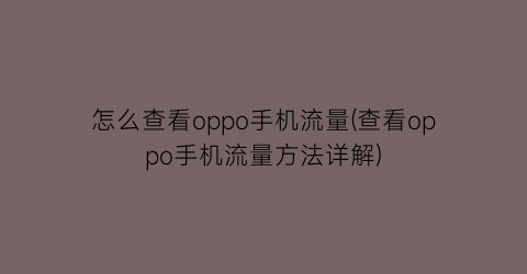 “怎么查看oppo手机流量(查看oppo手机流量方法详解)