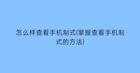 “怎么样查看手机制式(掌握查看手机制式的方法)