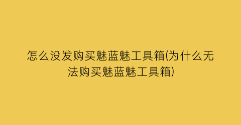 “怎么没发购买魅蓝魅工具箱(为什么无法购买魅蓝魅工具箱)