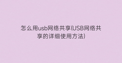怎么用usb网络共享(USB网络共享的详细使用方法)