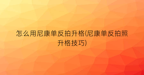 怎么用尼康单反拍升格(尼康单反拍照升格技巧)