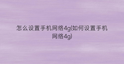“怎么设置手机网络4g(如何设置手机网络4g)