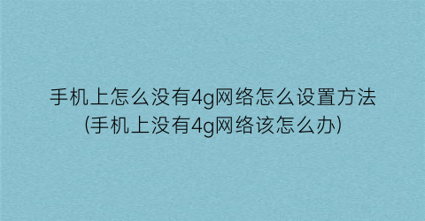 手机上怎么没有4g网络怎么设置方法(手机上没有4g网络该怎么办)