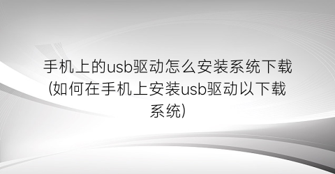 手机上的usb驱动怎么安装系统下载(如何在手机上安装usb驱动以下载系统)