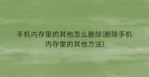 手机内存里的其他怎么删除(删除手机内存里的其他方法)