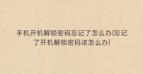 手机开机解锁密码忘记了怎么办(忘记了开机解锁密码该怎么办)