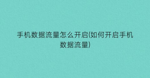 手机数据流量怎么开启(如何开启手机数据流量)