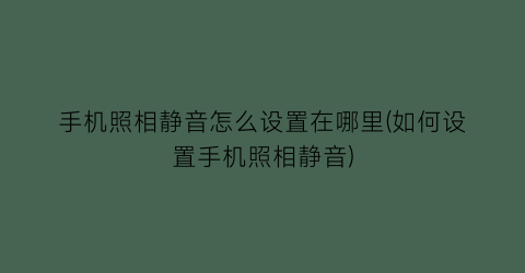 “手机照相静音怎么设置在哪里(如何设置手机照相静音)