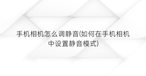 “手机相机怎么调静音(如何在手机相机中设置静音模式)