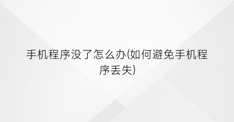 “手机程序没了怎么办(如何避免手机程序丢失)