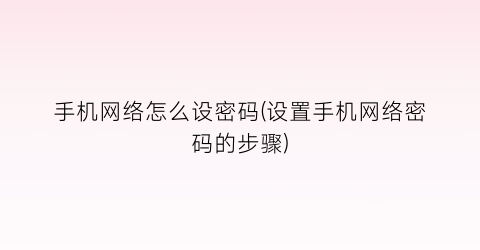 手机网络怎么设密码(设置手机网络密码的步骤)