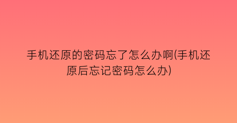 手机还原的密码忘了怎么办啊(手机还原后忘记密码怎么办)