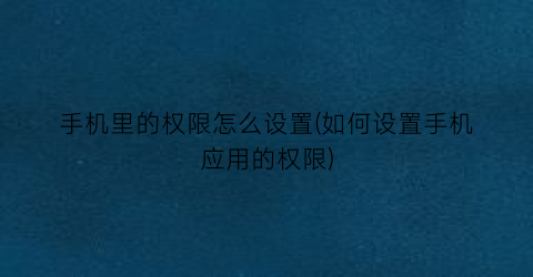 手机里的权限怎么设置(如何设置手机应用的权限)