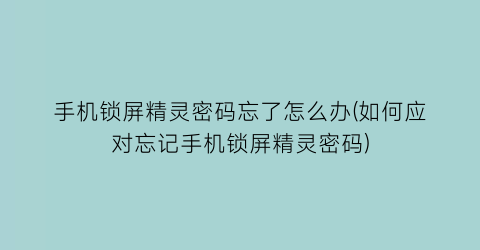 手机锁屏精灵密码忘了怎么办(如何应对忘记手机锁屏精灵密码)