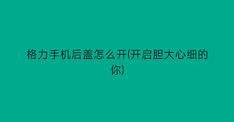 格力手机后盖怎么开(开启胆大心细的你)