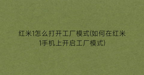 红米1怎么打开工厂模式(如何在红米1手机上开启工厂模式)