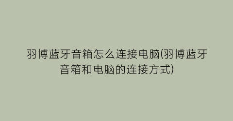 “羽博蓝牙音箱怎么连接电脑(羽博蓝牙音箱和电脑的连接方式)