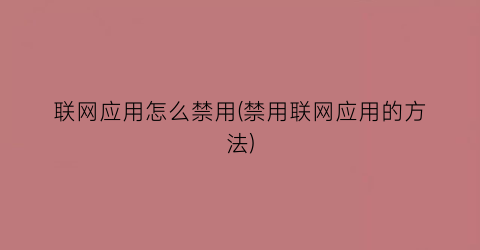 “联网应用怎么禁用(禁用联网应用的方法)