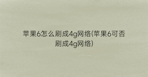 苹果6怎么刷成4g网络(苹果6可否刷成4g网络)