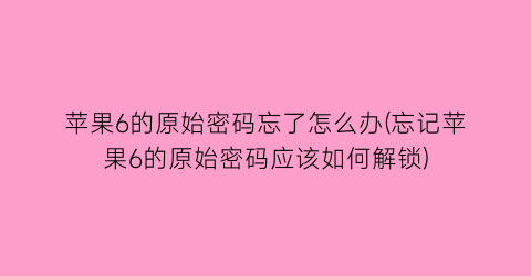 苹果6的原始密码忘了怎么办(忘记苹果6的原始密码应该如何解锁)