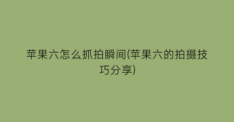 苹果六怎么抓拍瞬间(苹果六的拍摄技巧分享)