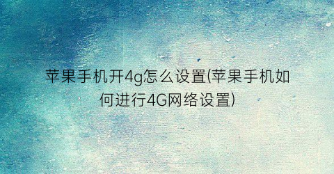 苹果手机开4g怎么设置(苹果手机如何进行4G网络设置)