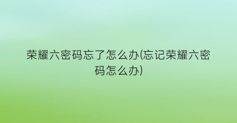 荣耀六密码忘了怎么办(忘记荣耀六密码怎么办)