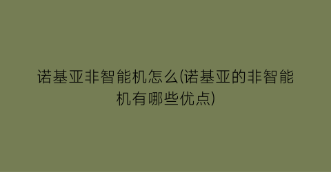 “诺基亚非智能机怎么(诺基亚的非智能机有哪些优点)