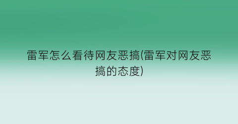 雷军怎么看待网友恶搞(雷军对网友恶搞的态度)