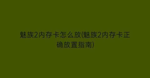 魅族2内存卡怎么放(魅族2内存卡正确放置指南)