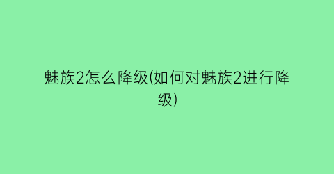 “魅族2怎么降级(如何对魅族2进行降级)