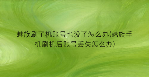 “魅族刷了机账号也没了怎么办(魅族手机刷机后账号丢失怎么办)