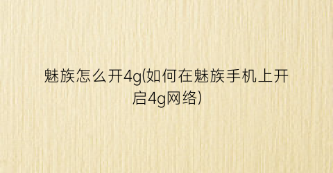 “魅族怎么开4g(如何在魅族手机上开启4g网络)