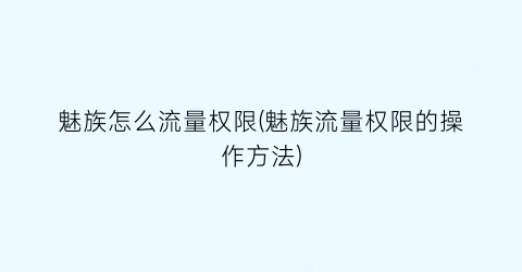 魅族怎么流量权限(魅族流量权限的操作方法)